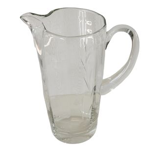 Vintage Etched Clear Crystal Water‎ Pitcher With Floral design 32 Oz
